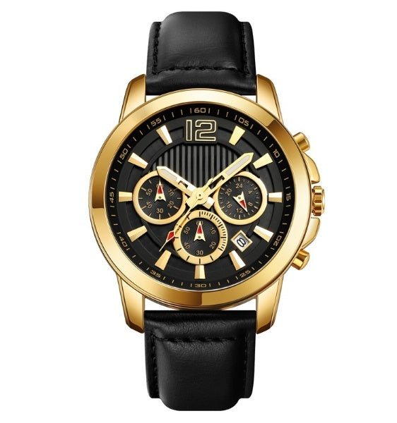 Elegant Quartz Watch with Leather Strap - Waterproof Design