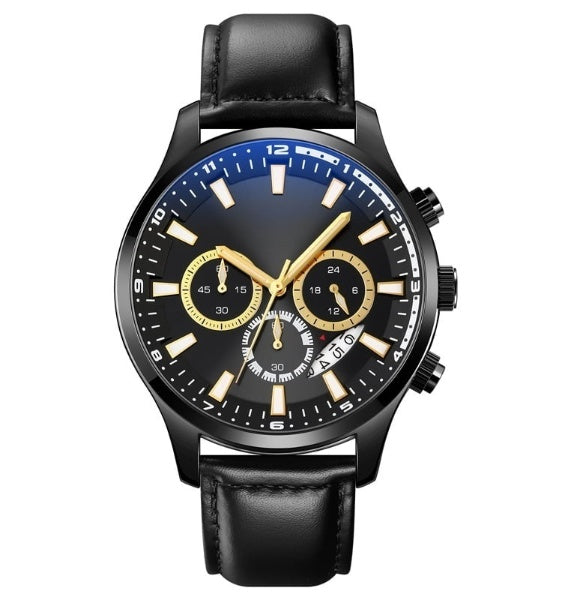 Stylish Quartz Watch with Leather Strap - Waterproof Design