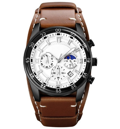 Elegant Quartz Watch with Moon Phase - Waterproof Design