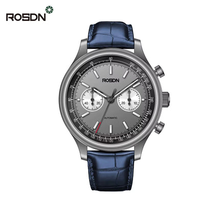 Future Wrist Men's Automatic Quartz Watch with Chronograph and Genuine Leather Strap