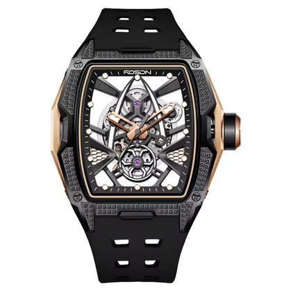 Future Wrist Men's Sport Gold Mechanical Watch with Luminous Hands and Hollow Out Design