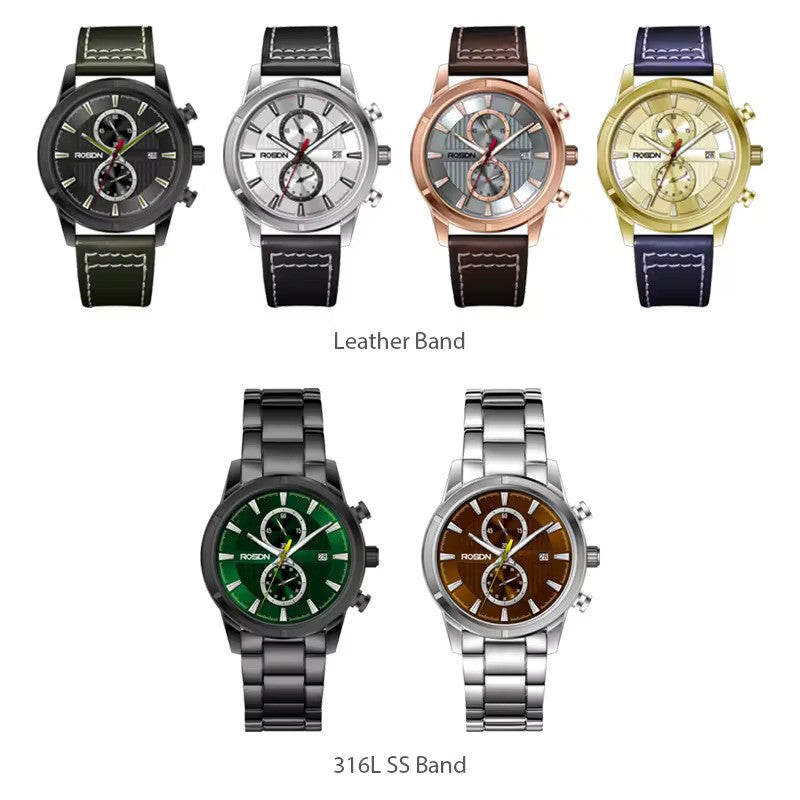 Future Wrist Men's Classic Quartz Watch with Chronograph, Gold, and Luminous Hands